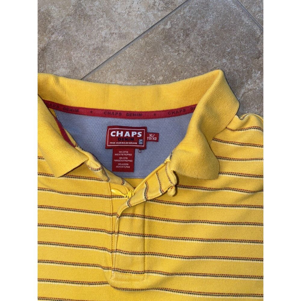 Chaps Denim XL/TG Polo Shirt YellowStripes Golf Wear 100% Cotton - Picture 3 of 5
